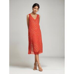 Carmen Marc Valvo Red Gold Studded‎ Evening Cocktail Dress